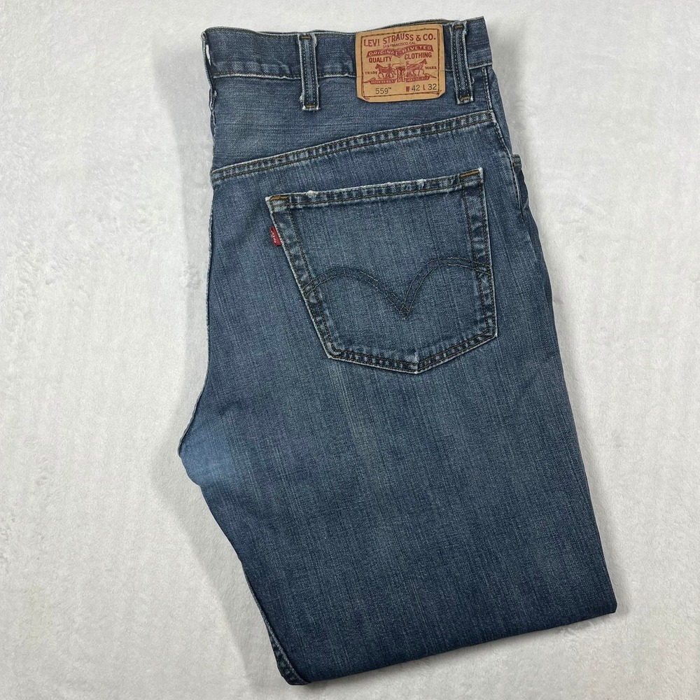 Levi's 559 Relaxed Straight Jeans Mens 42x32 Blue Medium Wash Denim Cotton